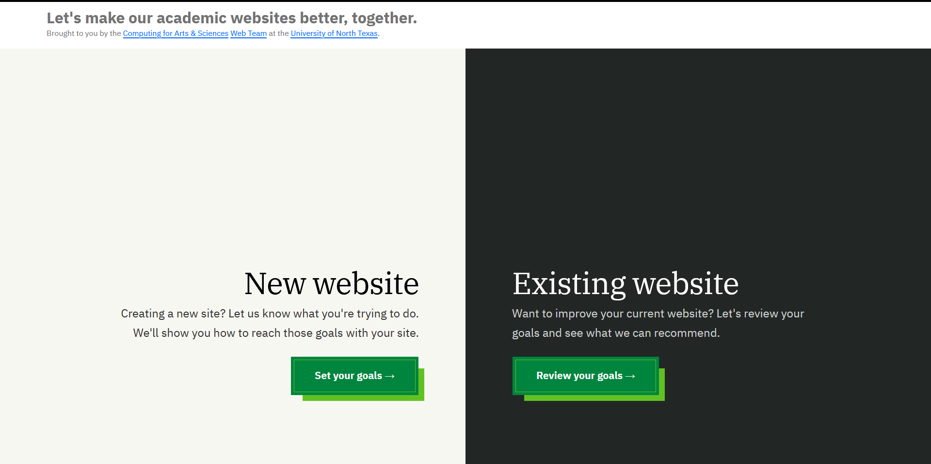 Screenshot of prototype landing page.
